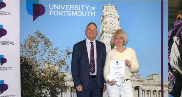 Professor Graham Galbraith with 2023 winner Dr Alison Habens - Outstanding Contribution to the Local Community