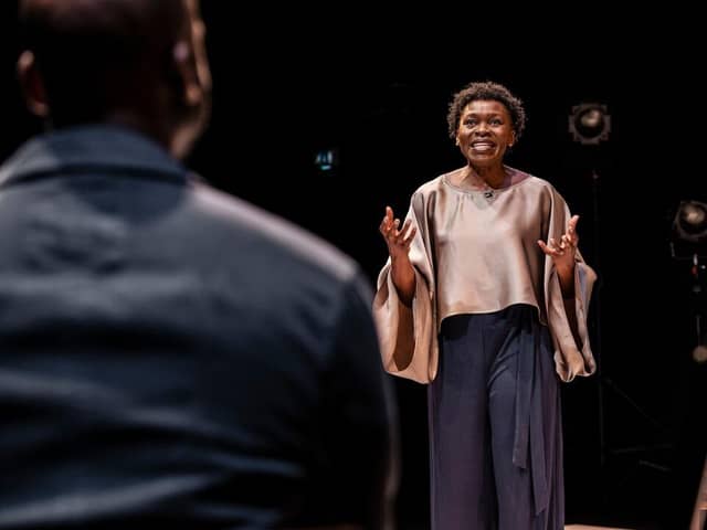 Rakie Ayola and Jack Benjamin in Mom, How Did You Meet The Beatles? At Minerva Theatre, Chichester, June/July 2023. Picture by The Other Richard