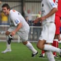 Steve Hutchings celebrates a goal during his short spell with Hawks in 2009 against Hampton. 
Picture: Dave Haines
