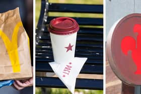 Composite of file photos (from left) of a McDonalds food order, a Pret A Manger takeaway coffee, and a Nando's restaurant logo. Picture:: Liam McBurney/Jane Barlow/Mike Egerton/PA Wire