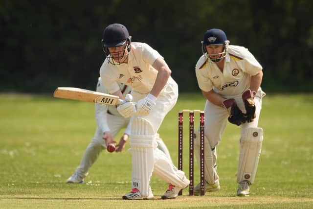 Ollie Southon, pictured batting in a pre-season friendly against Gosport Borough, has returned to Fareham & Crofton.
Picture: Keith Woodland (230421-284)