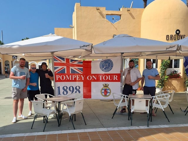 Pompey fan Callum Barnes and friends made the 1,250-mile trip to Malaga to cheer on the Blues against Europa FC   Picture: @callumbarnes6