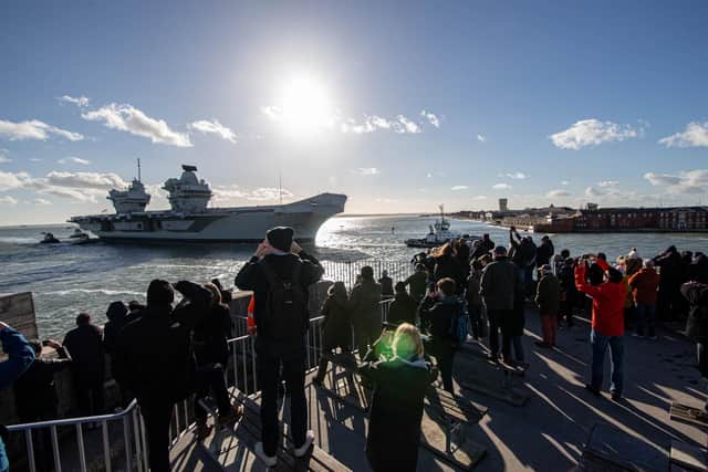 Pictured: Crowds of people watching HMS Prince of Wales from the Round Tower, Old Portsmouth

Picture: Habibur Rahman