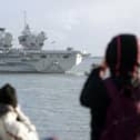 F35b jets line the deck of HMS Queen Elizabeth, as the Royal Navy aircraft carrier leaves Portsmouth Harbour on November 3. Picture:  Andrew Matthews/PA Wire