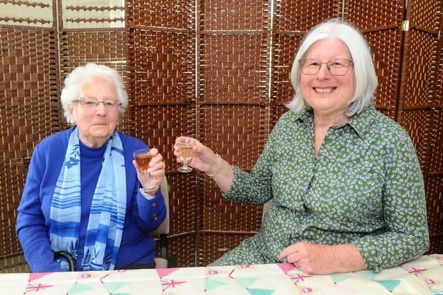 Eileen Gordon enjoying a sherry with her daughter Jane Williams from Denmead. Picture: Sarah Standing (280422-2837)