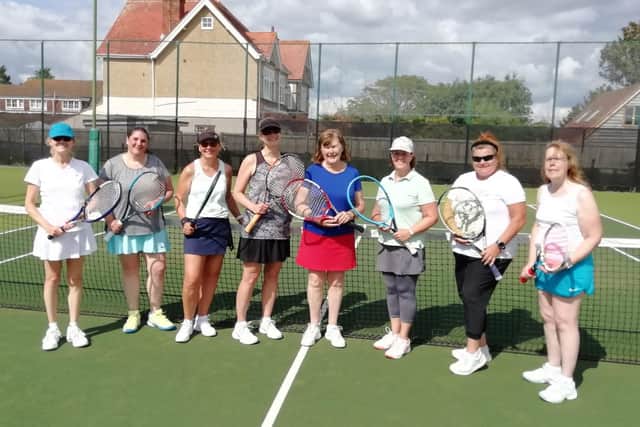 Lee v Sarisbury Green ladies (from left): Deanna Tarrant, Jen Lake, Sarah Pearse, Cath Austin, Mary Colquhoun, Jacqui Clarke, Cheryl Goater, Steph Martin