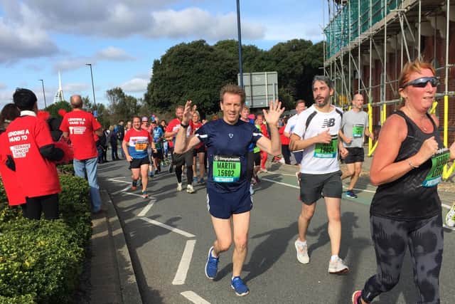 Martin Ellwood was diagnosed with colorectal cancer in 2020 and sadly passed away in August this year after a battle with the disease.
Pictured: Martin taking part in the Great South Run in a previous year.