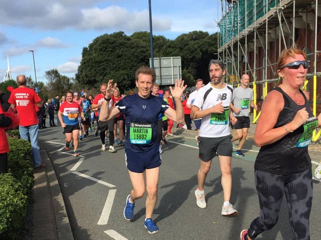 Martin Ellwood was diagnosed with colorectal cancer in 2020 and sadly passed away in August this year after a battle with the disease.
Pictured: Martin taking part in the Great South Run in a previous year.