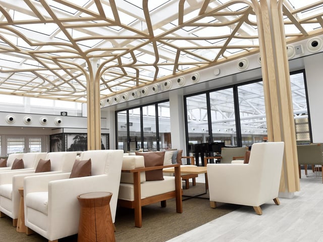 Viking Saturn cruise ship visited Portsmouth International Port on Thursday, April 11, 2024. Pictured is one of the main sitting areas.