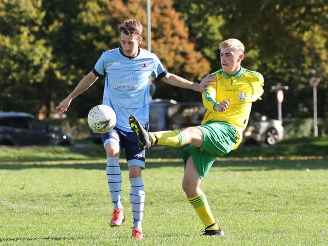 Wickham (yellow) v Portchester Rovers. Picture by Kevin Shipp