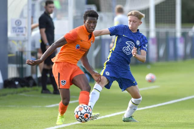 Triallist Renedi Masampu in action for Pompey against Chelsea under-23s. Picture: Clive Howes - Chelsea FC/Chelsea FC via Getty Images