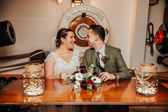 A happy couple onboard HMS Warrior. 
Photo credit: NMRN