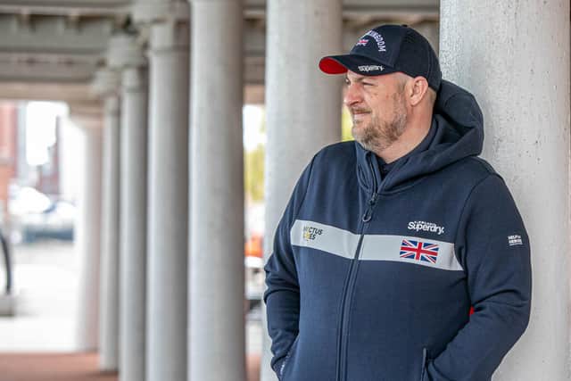 Russell Hunt who was injured after suffering blood poisoning in the navy in 2005 has been selected to compete in this year s Invictus Games.
Pictured: Russell Hunt near his home in Gosport on Monday 11th April 2022
Picture: Habibur Rahman