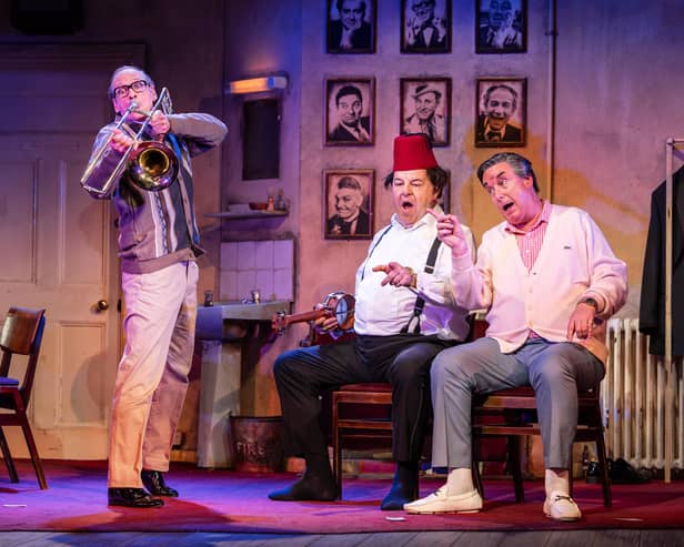 From left: Steve Royle (Eric Morecambe), Damian Williams (Tommy Cooper) and Simon Cartwright (Bob Monkhouse). Photo Pamela Raith