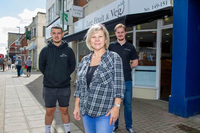 Lee Fruit and Veg. Pictured: Harry Jones and his mother, Karen Jones and Joshua Woodward.
Picture: Habibur Rahman