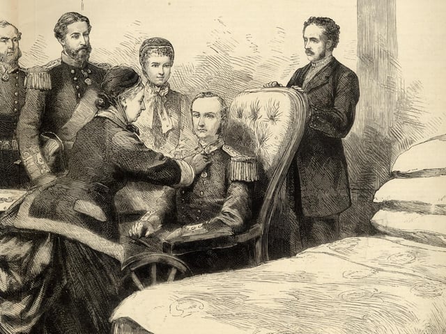Illustration of a visit by Queen Victoria to Royal Haslar in 1882