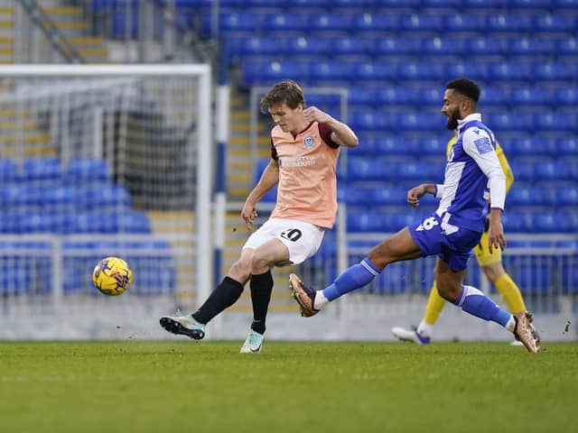 Pompey central defender Sean Raggett clears his lines against Bristol Rovers. Picture: Jason Brown/ProSportsImages
