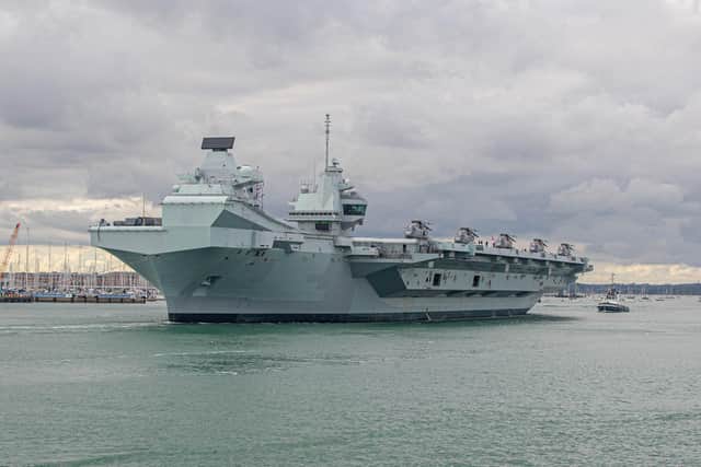 HMS Queen Elizabeth leaves Portsmouth on 9 September 2020.
Pictured: View from Still & West Pub, Portsmouth of HMS QE.
Picture: Habibur Rahman