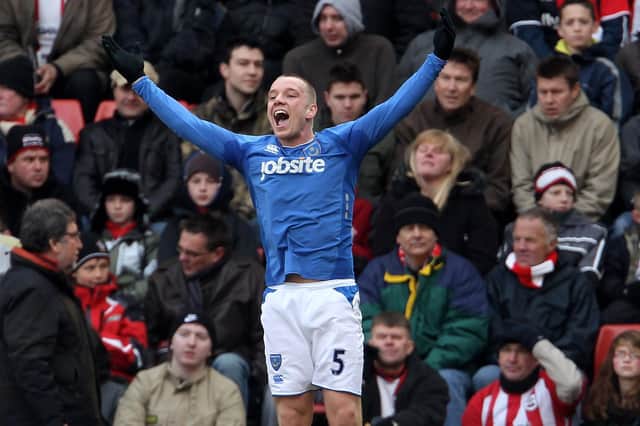 Jamie O'Hara celebrates scoring for Pompey against Southampton in the FA Cup fifth round, February 2010. Picture: Phil Cole/Getty Images