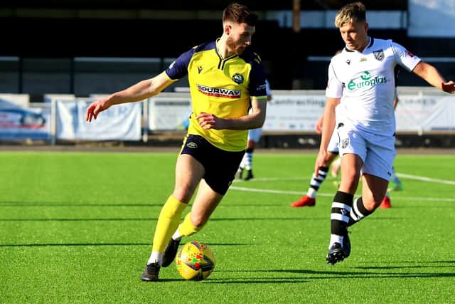 Brad Tarbuck on the ball for Gosport at Merthyr. Picture by Tom Phillips