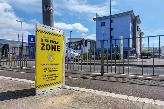 A police dispersal zone was put in place around the Ibis Hotel in Fratton Way. Pictured on 22 June 2020.
Picture: Habibur Rahman