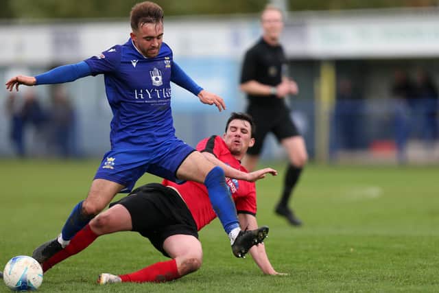 Billy Connor is tackled during Baffins' Wessex League win against Bournemouth Poppies. Picture: Chris Moorhouse