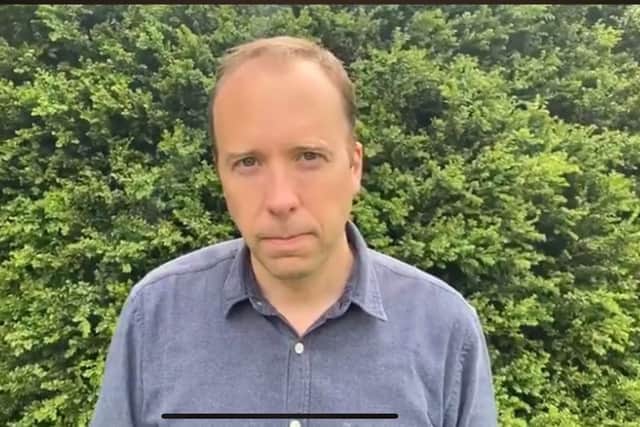 Shame: Matt Hancock records his video message on Twitter announcing his resignation from government
