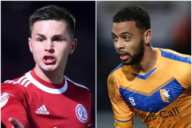 Accrington's Callum Johnson and Mansfield's CJ Hamilton. Pictures: Getty Images