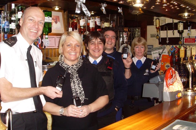 Members of the Chapel and Chinley Safer Neighbourhood Team with Maria Lomas, licensee of the Kings Arms, Chapel-en-le-Frith in 2008