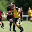 Callum Dart, right, in action for Baffins against Fleetlands in a pre-season friendly. Picture: Chris Moorhouse