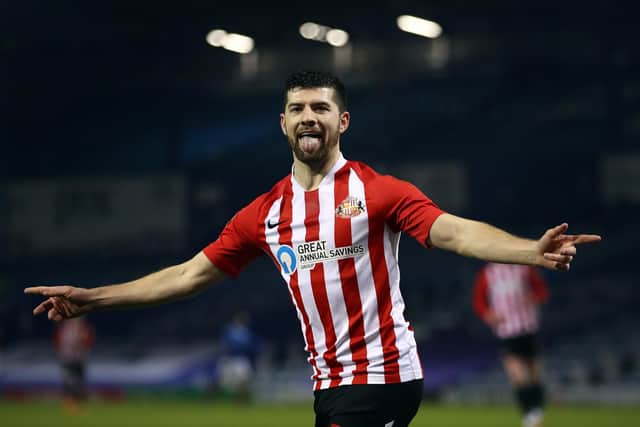 Jordan Jones celebrates his Sunderland goal tonight. (Photo by Bryn Lennon/Getty Images)