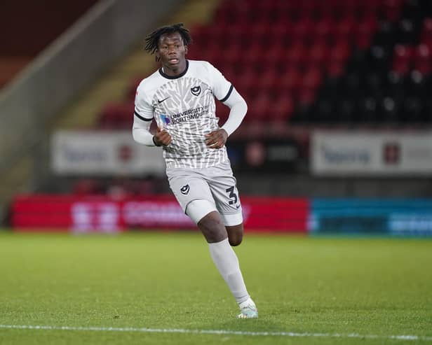 Academy striker Sam Folarin made his debut for Pompey at Leyton Orient - and has also won an international call-up. Picture: Jason Brown/ProSportsImages