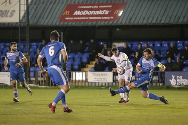 James Roberts fires in a shot at Tonbridge last night. Picture: Lily Moore.