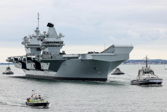Pictured: HMS Prince of Wales returned home to Portsmouth on August 4, after spending months in Scotland for repairs. She left Rosyth, with her crew gearing up for the Autumn deployment in the USA.