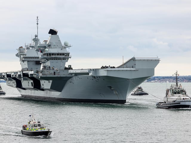 Pictured: HMS Prince of Wales returned home to Portsmouth on August 4, after spending months in Scotland for repairs. She left Rosyth, with her crew gearing up for the Autumn deployment in the USA.