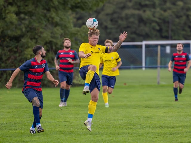 Paulsgrove (red/blue) v Baffins Milton Rovers Reserves. Picture: Mike Cooter