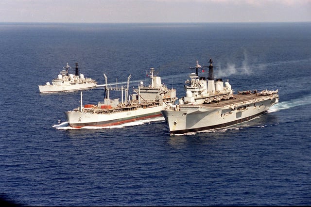 HMS Invincible,RFA Bayleaf and HMS Newcastle in formation back in 1999.