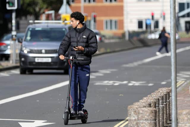 Electric scooter, Winston Churchill Ave, Portsmouth. Picture: Chris Moorhouse (270820-06)