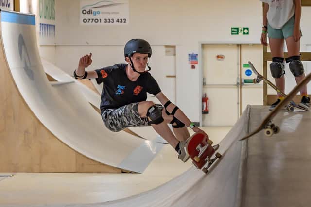 Ben Cooper on the ramps at the Pitt St Skate Park. Picture: Mike Cooter (280523)