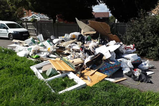 Waste dumped in Shore Avenue outside Langstone Church in Milton. Robert Hey was jailed for 30 months at Portsmouth Crown Court for five charges of fly-tipping. Picture: Portsmouth City Council