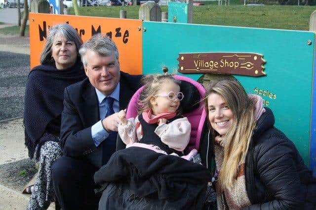Doris with Mum Alexandra, Cllr Sean Woodward and Cllr Sue Walker