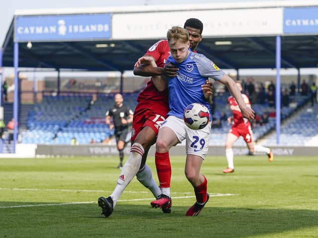Paddy Lane battles to keep possession in the first half against Accrington. Picture: Jason Brown/ProSportsImages