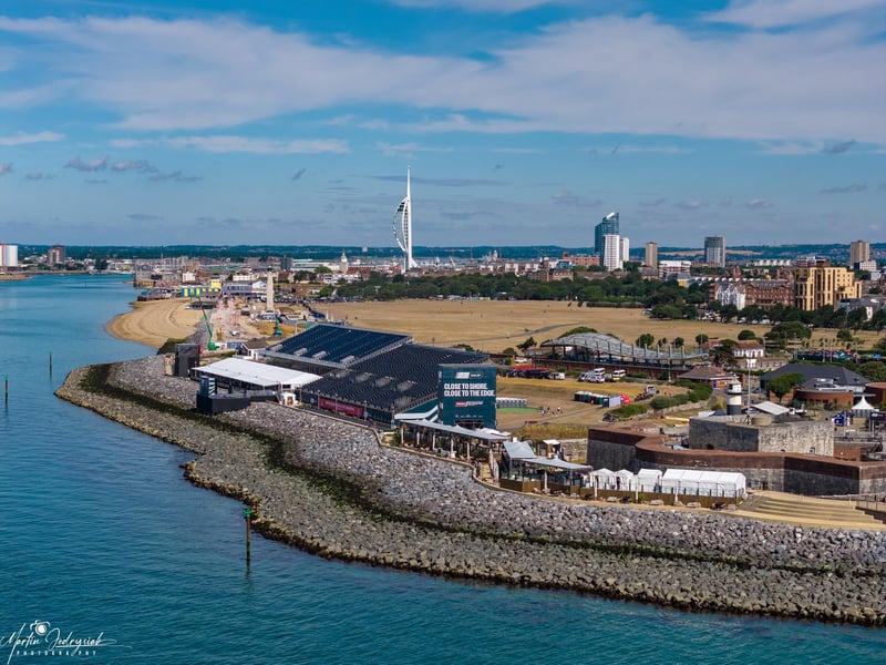 Drone shot of SailGP event in Southsea on Friday ahead of the weekend racing Marcin Jedrysiak