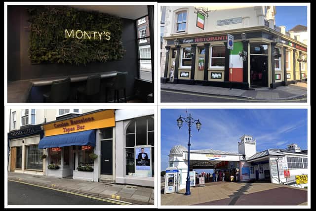 A collage of some of the venues that have signed up to Portsmouth's new Contactless Menu mobile app. Featured top, from left, Monty's and Giuseppe's and, bottom, Catalan Barcelona and The Gaiety Bar, on South Parade Pier. 