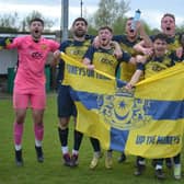 Moneyfields celebrate winning the Wessex League title with a 4-2 success at Laverstock & Ford. Picture by Charlotte Jeffes