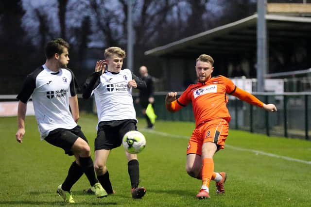 Adam Cripps, right, will miss Moneyfields' trip to Bashley after being injured in the midweek Wessex League Cup win.
Picture: Chris Moorhouse