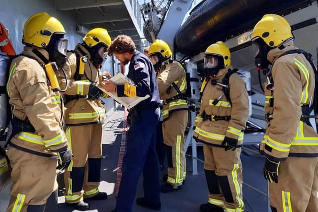 Severn's crew pictured during firefighting training. Photo: Royal Navy