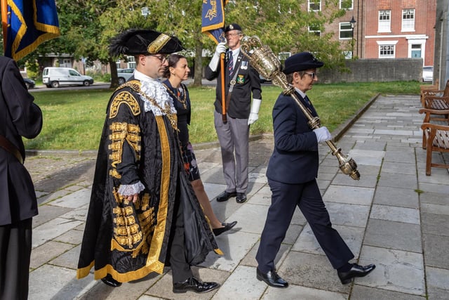 Tom and Nikki Coles, Lord Mayor and Lady Mayoress of Portsmouth, head the procession at the Service For Seafarers at Portsmouth Cathedral. Picture: Mike Cooter