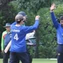 Rakshith Rao celebrates one of his five wickets at Sarisbury. Picture: Roy Honeybone