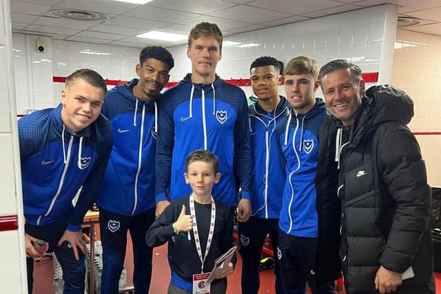 Ollie Milne meets his Pompey heroes.